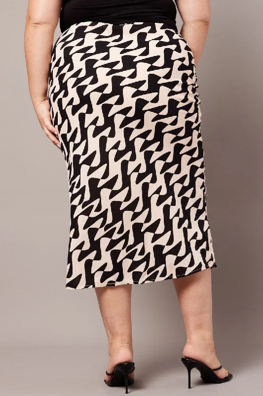 Black Abstract Bias Maxi Slip Skirt