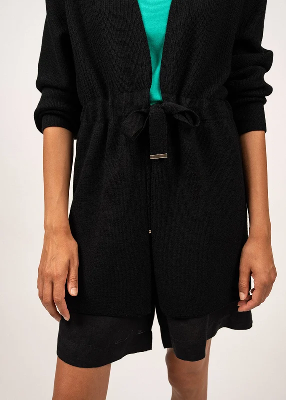 Caudan long vest - in wool, tightened at the waist (NOIR)