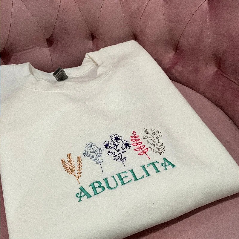 Custom Simple Name and Beautiful Floral Embroidery Vintage Sweatshirt, ES026