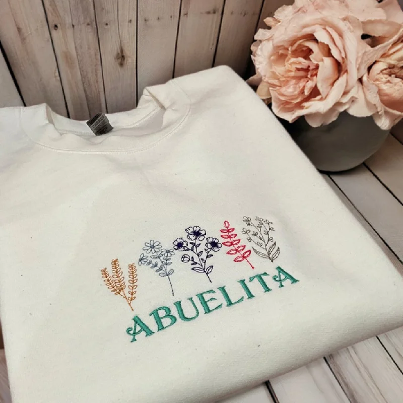 Custom Simple Name and Beautiful Floral Embroidery Vintage Sweatshirt, ES026