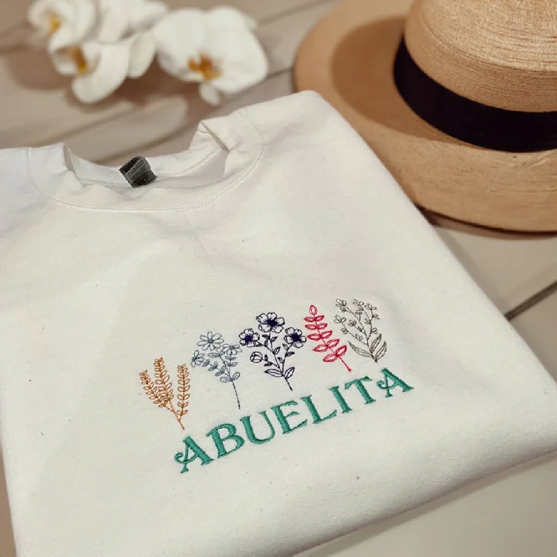 Custom Simple Name and Beautiful Floral Embroidery Vintage Sweatshirt, ES026