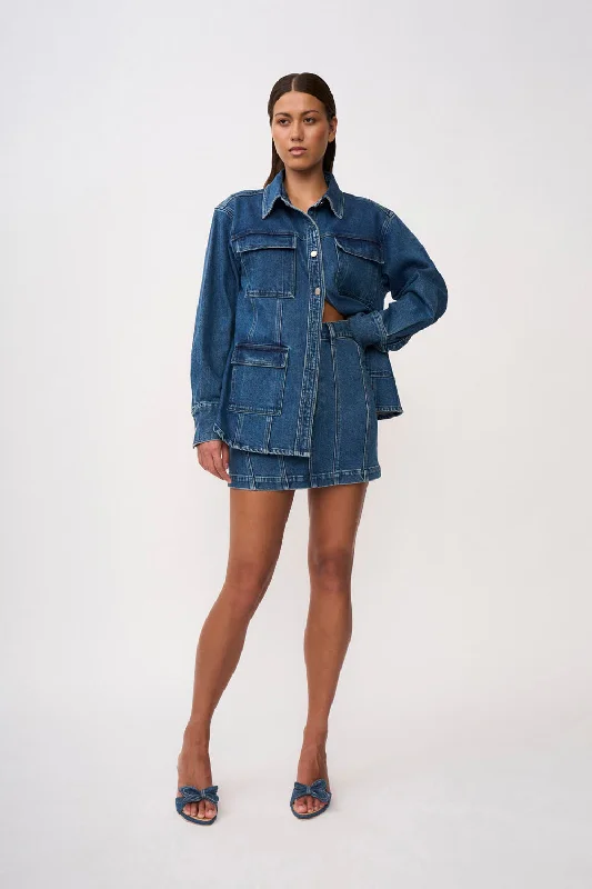 Della Denim Structured Jacket - Blue Wash