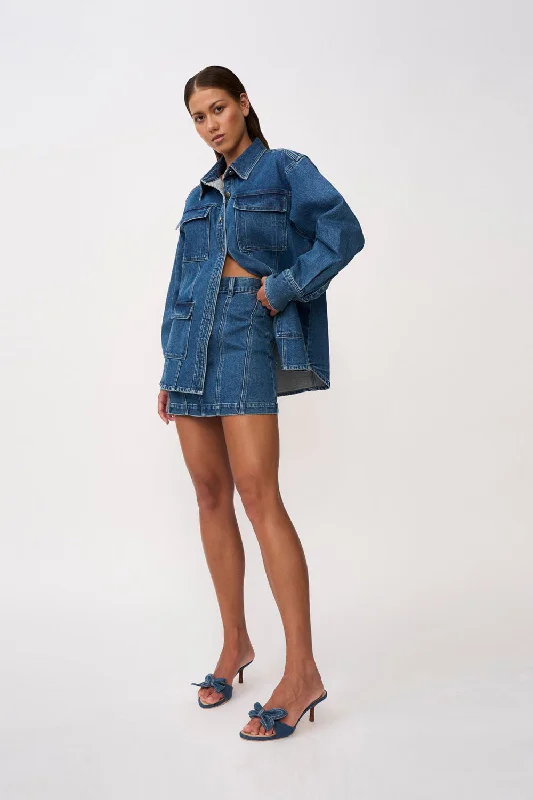 Della Denim Structured Jacket - Blue Wash