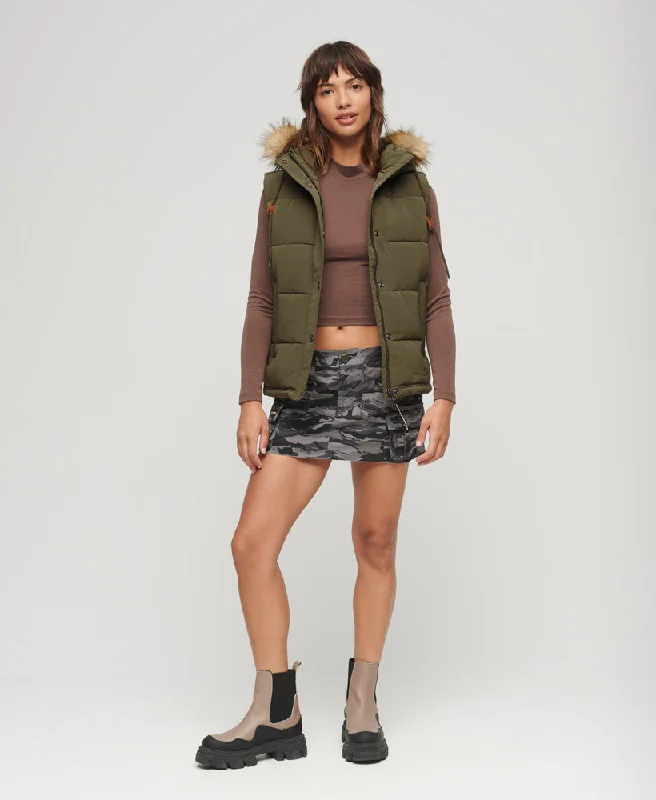 Everest Faux Fur Puffer Gilet | Military Olive