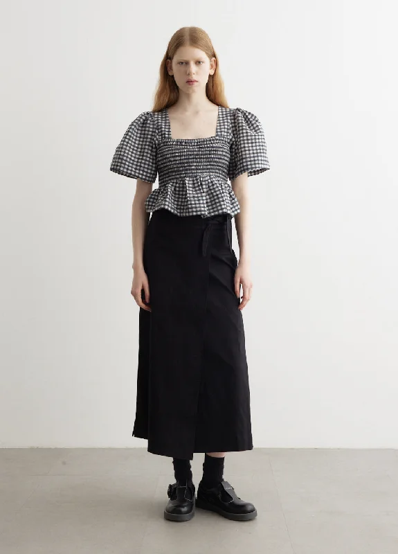 Herringbone Canvas Long Wrap Skirt