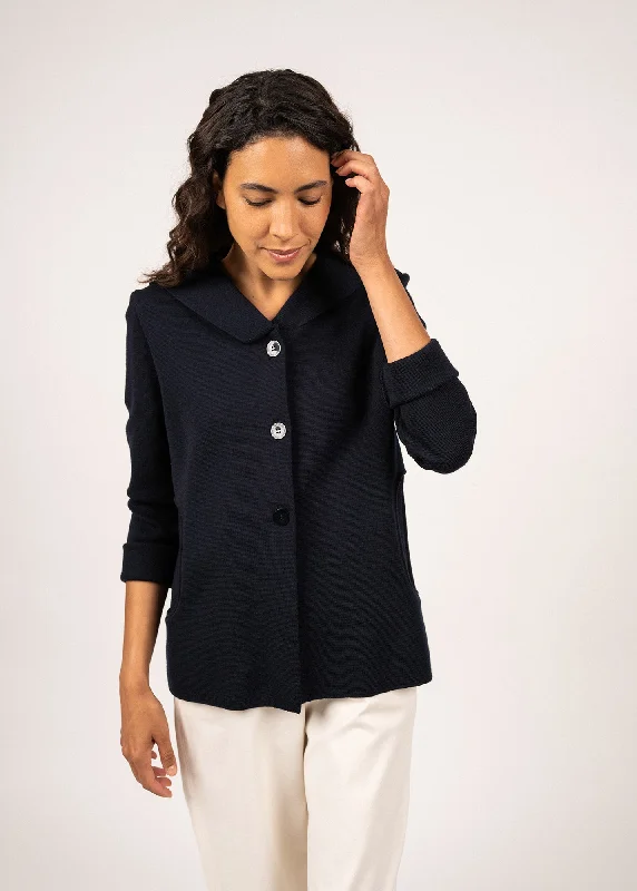 Montville wool vest - smocks style collar (NAVY)