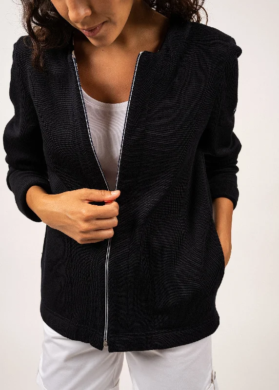 Plouarzel jacket in wool and cotton - zipped, striped details (NAVY)