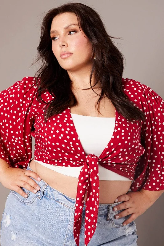 Polka Dot Crop Borelo Short Sleeve Tie Up