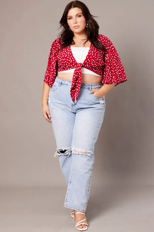 Polka Dot Crop Borelo Short Sleeve Tie Up