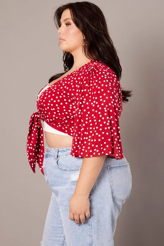 Polka Dot Crop Borelo Short Sleeve Tie Up