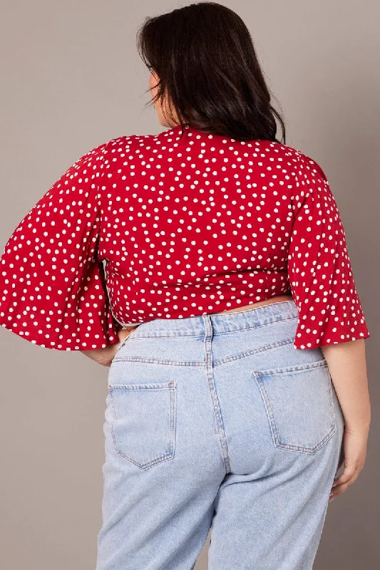 Polka Dot Crop Borelo Short Sleeve Tie Up