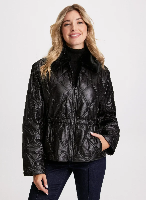 Removable Faux Fur Collar Jacket