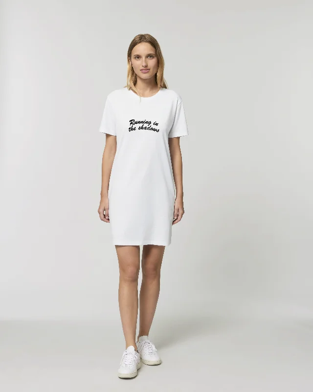 'RUNNING IN THE SHADOWS' EMBROIDERED WOMEN'S ORGANIC COTTON T-SHIRT DRESS