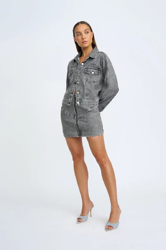 Rebel Crop Denim Jacket | Final Sale - Grey Stone Wash