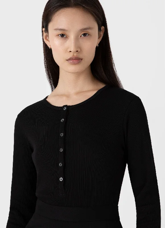 Women's Rib Henley in Black