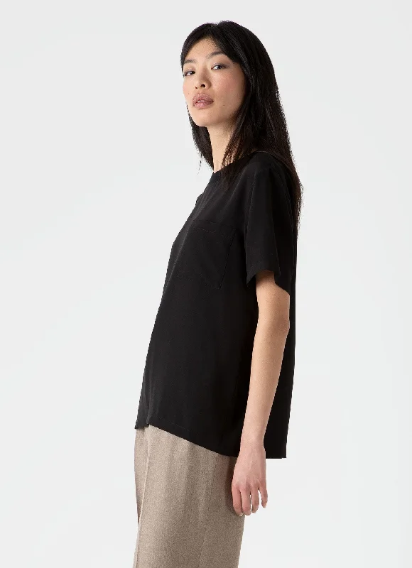 Women's Woven Silk T-shirt in Black