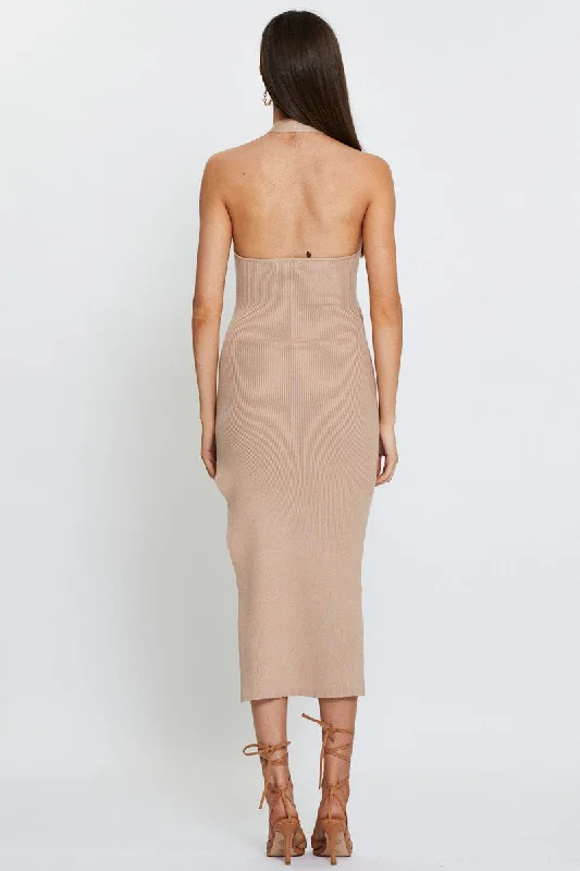 Beige Midi Dress Knit