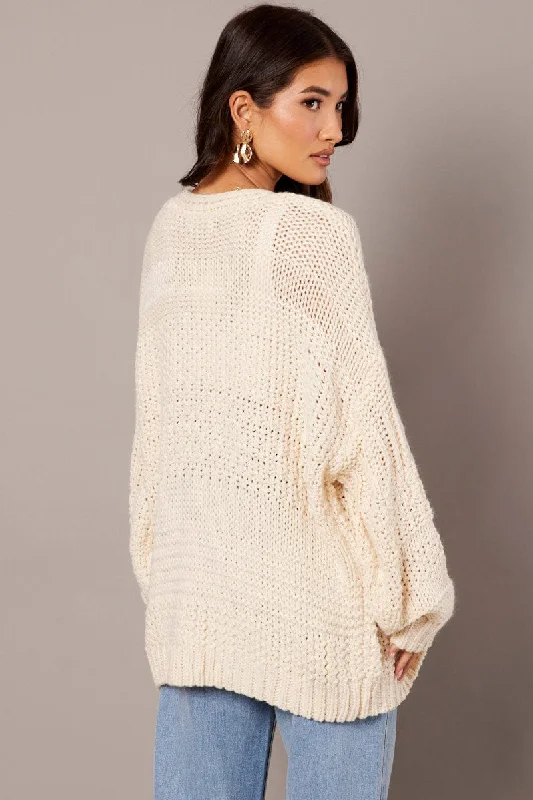 Beige Oversized Cardigan Long Sleeve