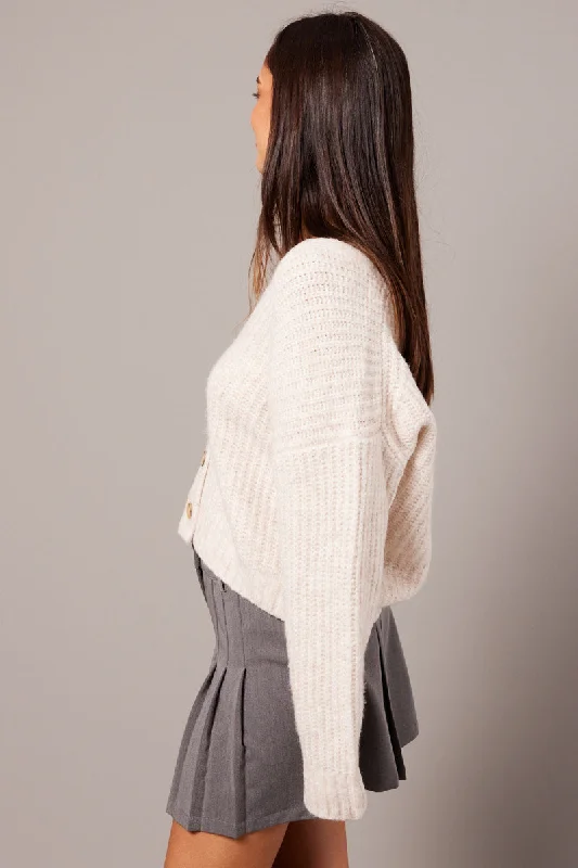 Beige Oversized Knit Cardigan V Neck