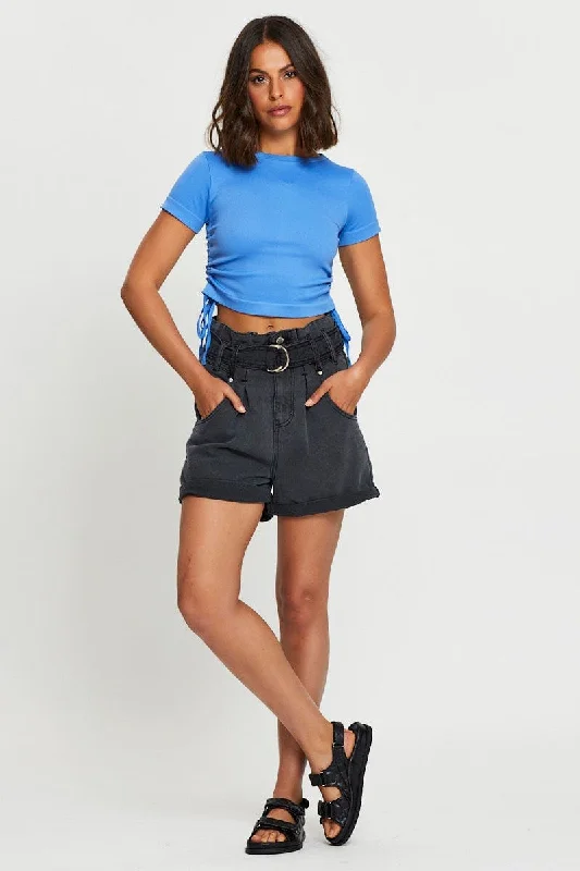 Black Belted Denim Shorts High Rise