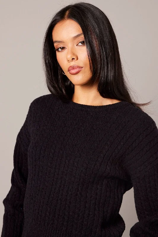 Black Cable Knit Top Long Sleeve