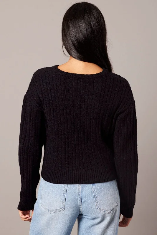 Black Cable Knit Top Long Sleeve