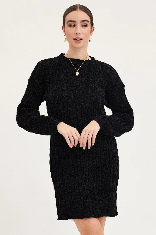 Black Dress Long Sleeve Mini Knit