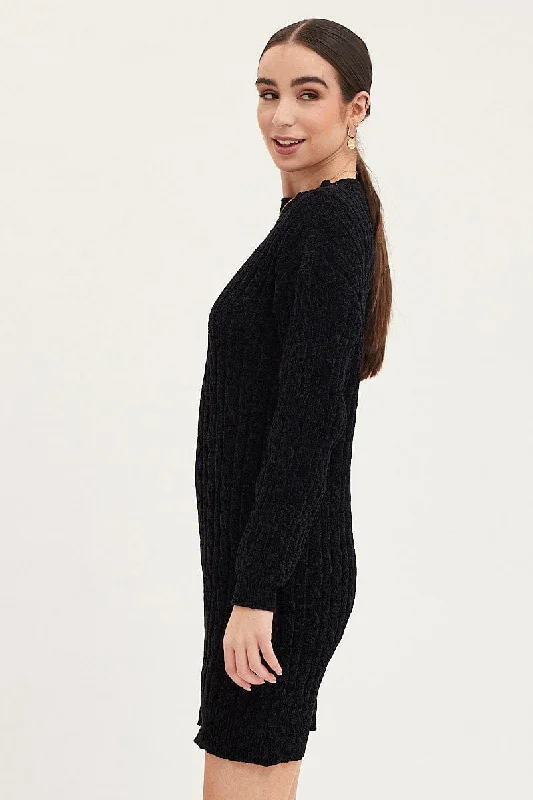 Black Dress Long Sleeve Mini Knit