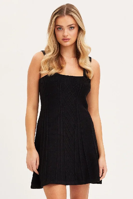 Black Dress Sleeveless Mini Knit