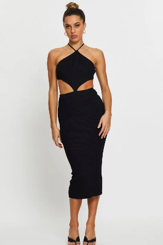 Black Knit Dress Halter Neck