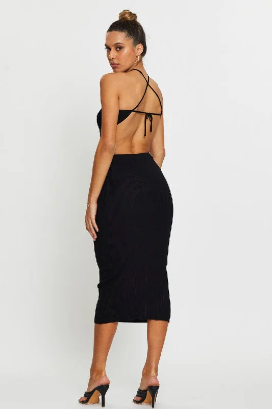 Black Knit Dress Halter Neck