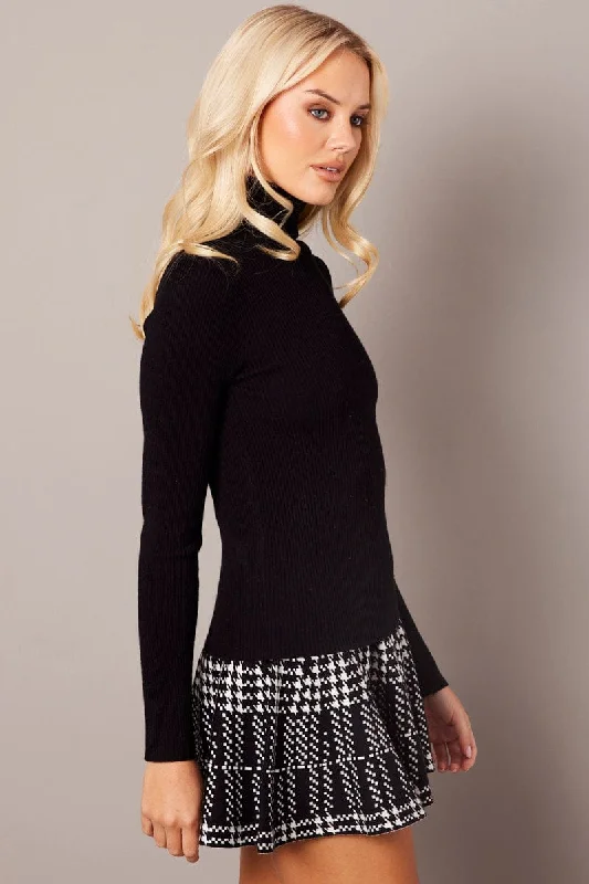 Black Knit Top Long Sleeve High Neck