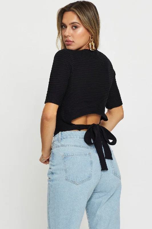 Black Knit Top Short Sleeve