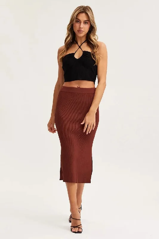 Black Knit Top Sleeveless Crop Halter