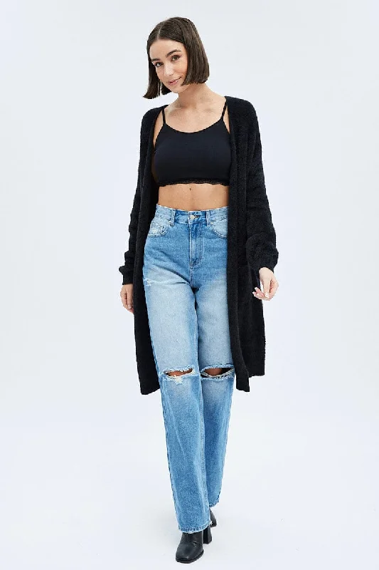 Black Longline Cardigan Fluffy