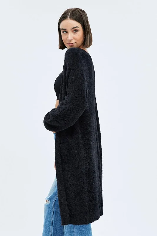 Black Longline Cardigan Fluffy