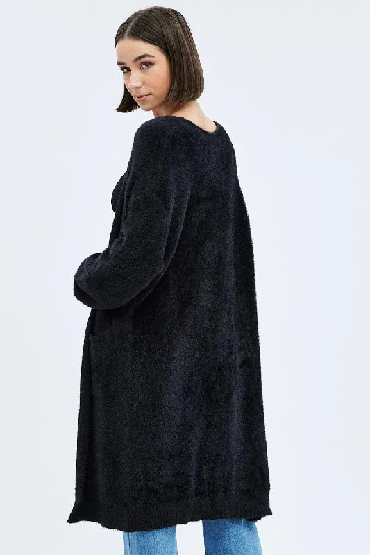 Black Longline Cardigan Fluffy