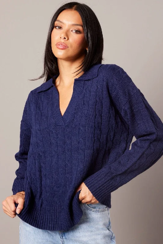 Blue Cable Knit Long Sleeve