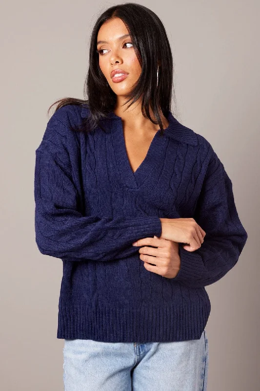 Blue Cable Knit Long Sleeve