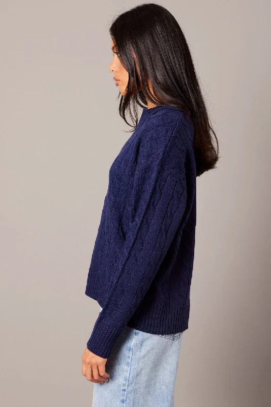 Blue Cable Knit Long Sleeve