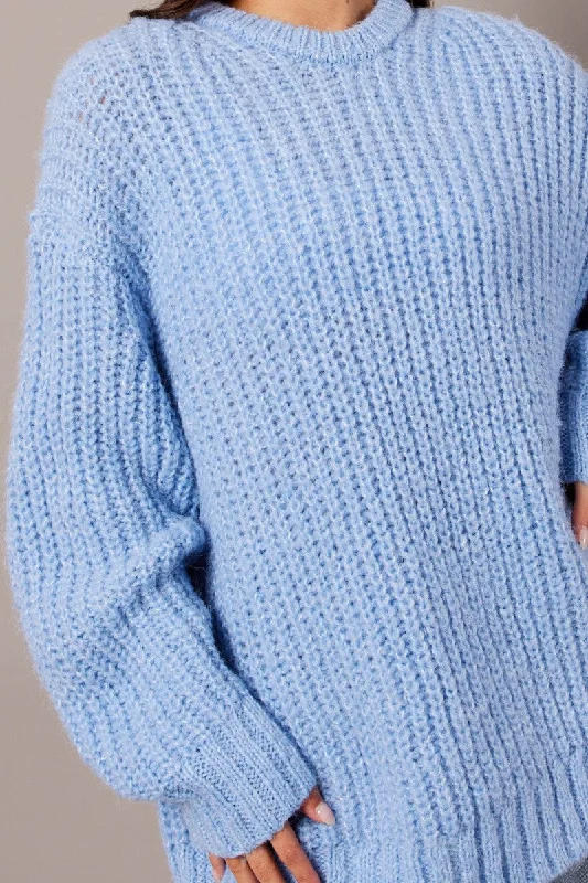 Blue Knit Top Long Sleeve Chunky