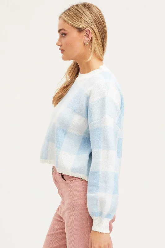 Check Knit Top Long Sleeve Relaxed