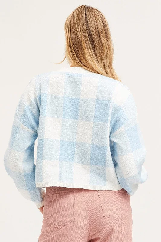 Check Knit Top Long Sleeve Relaxed