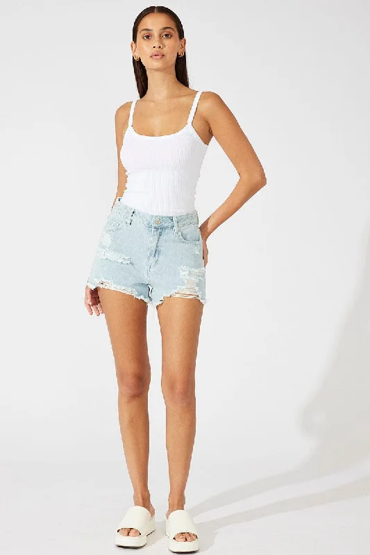 Denim Ripped Denim Shorts