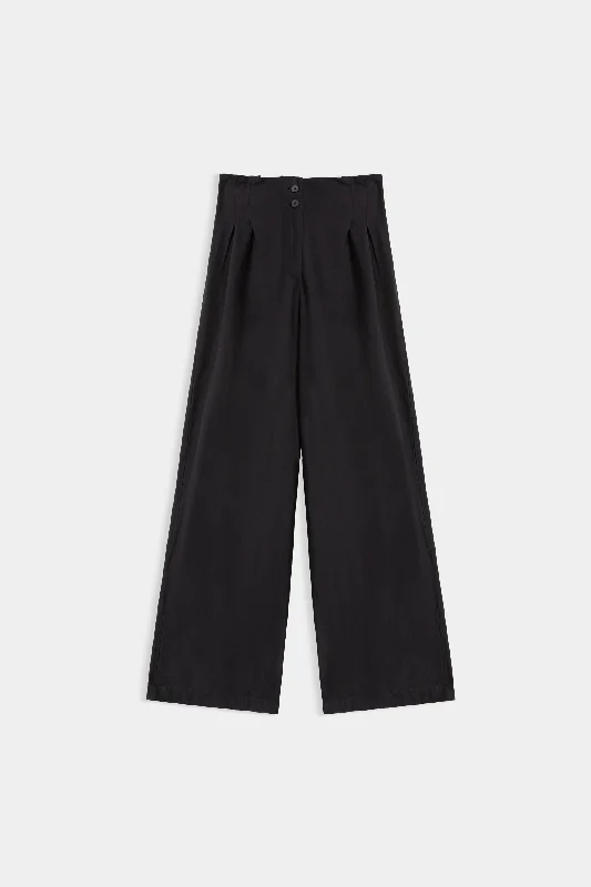 Solid Pleated Wide Leg Pants