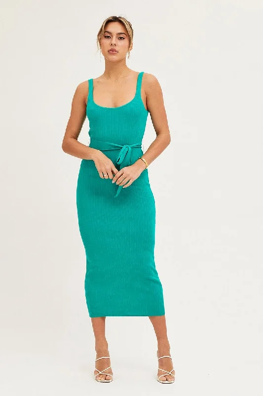 Green Knit Dress Evening Bodycon