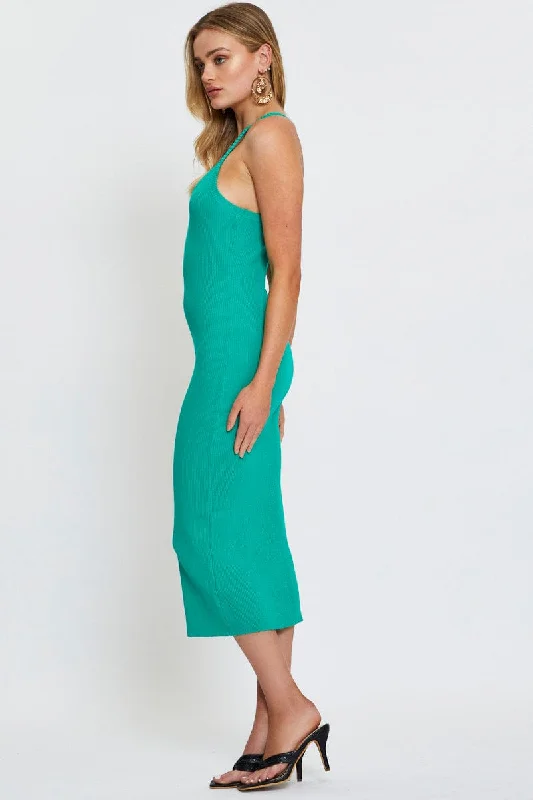 Green Knit Dress Midi