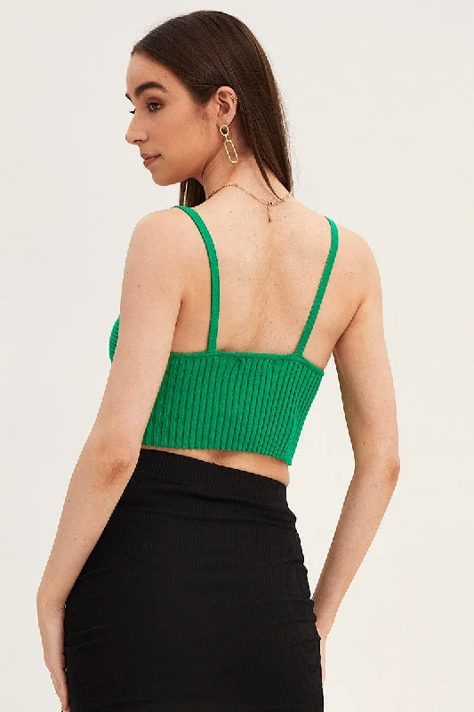 Green Knit Top Sleeveless Ribbed