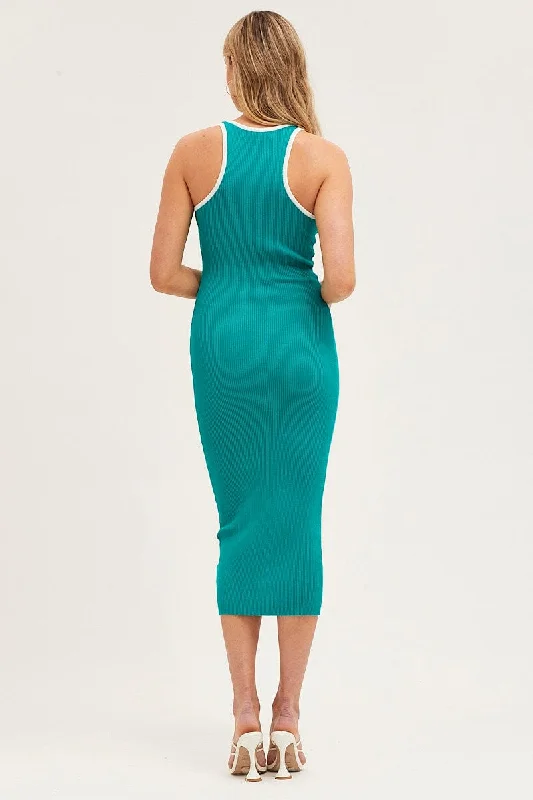 Green Racer Knit Midi Dress