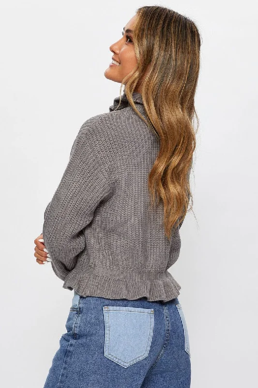 Grey Frill Hem Knit